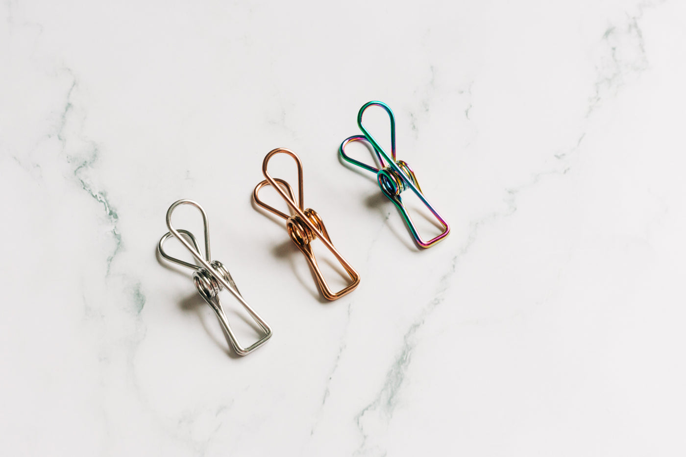 Stainless Steel 316 Marine Grade Clothing Pegs 3 different colours: rose gold, rainbow and classic silver